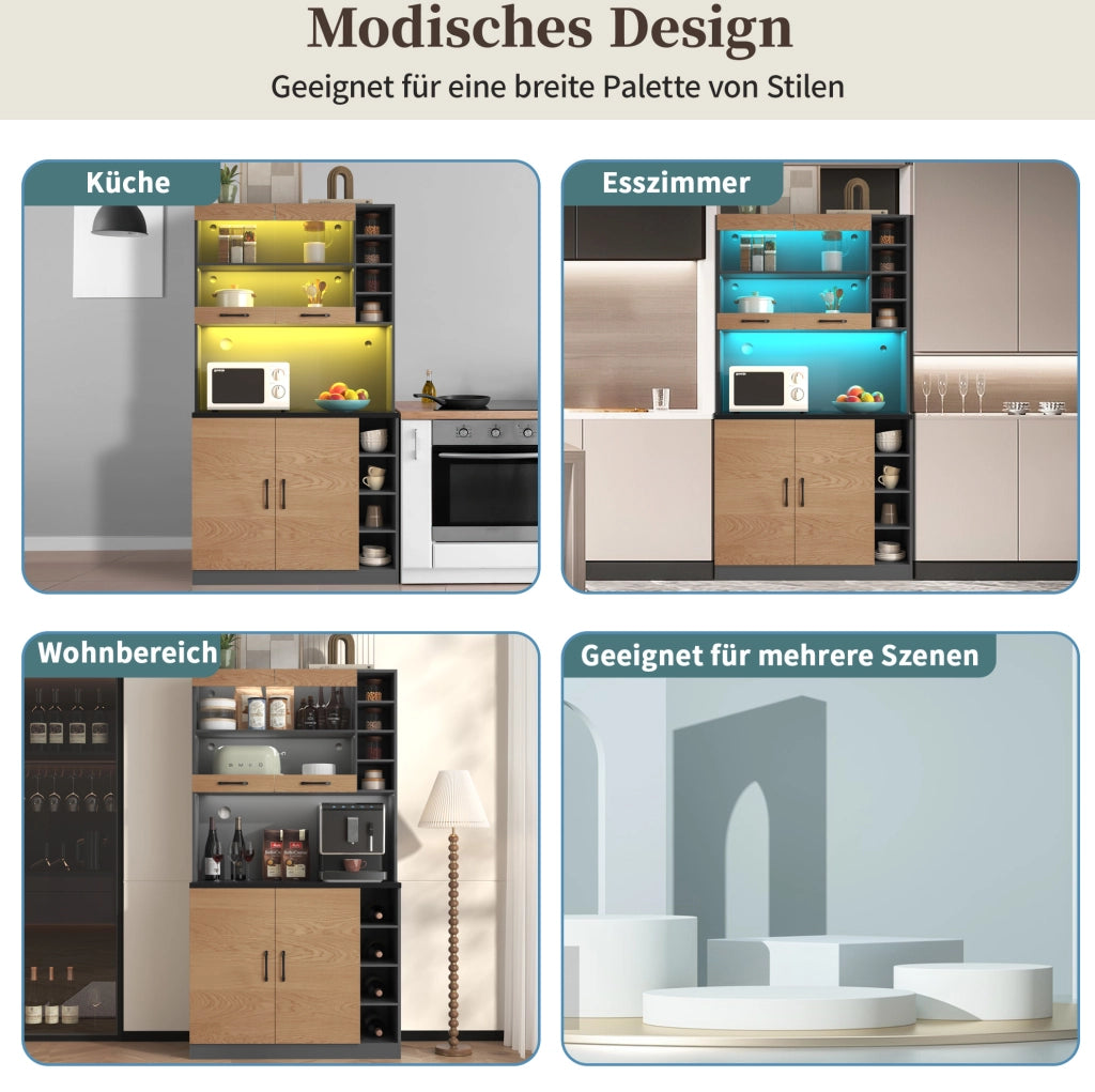 Credenza da cucina con LED, vano centrale e ripiani regolabili