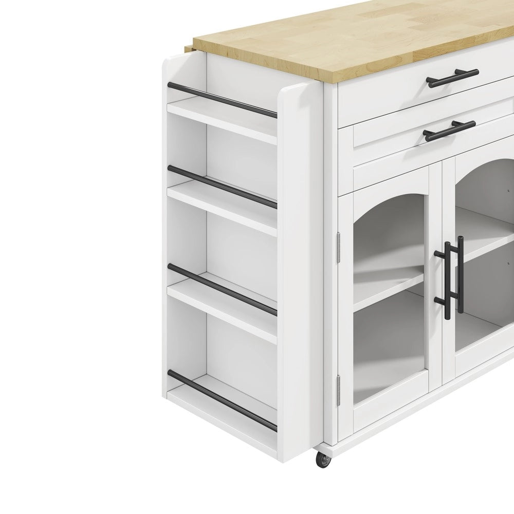 Isola Cucina Mobile con Piano Pieghevole ¨C Xylo ¨C 5 Ruote, Cassetto, Ripiano, 120x45x90 cm