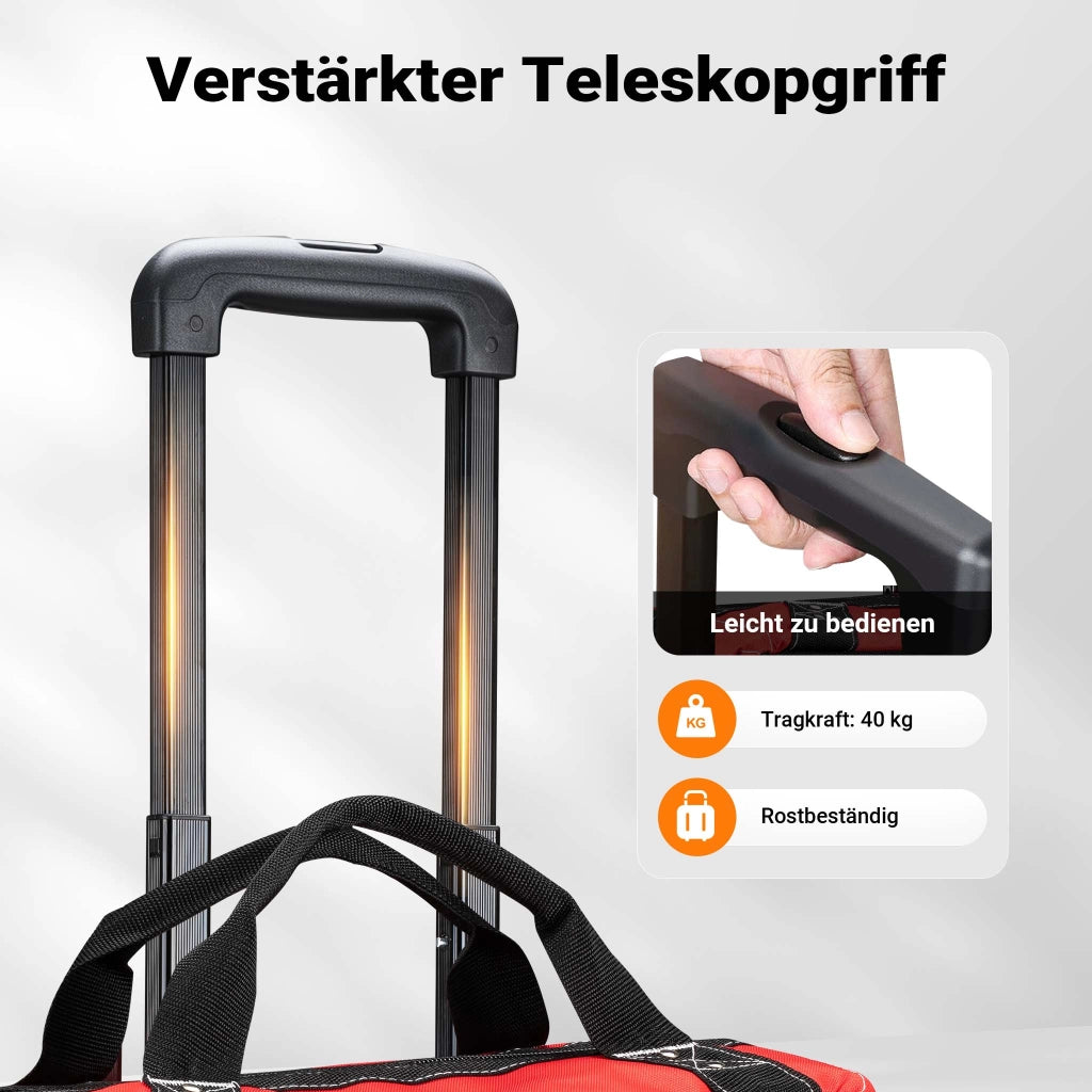 Trolley porta attrezzi 46 x 25 x 37 cm, portata 40 kg, valigetta porta attrezzi con ruote, 19 scomparti, carrello per attrezzi con base rinforzata