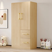 Armadio 70x40x135 cm con doppie ante; due cassetti e ampio spazio; legno naturale