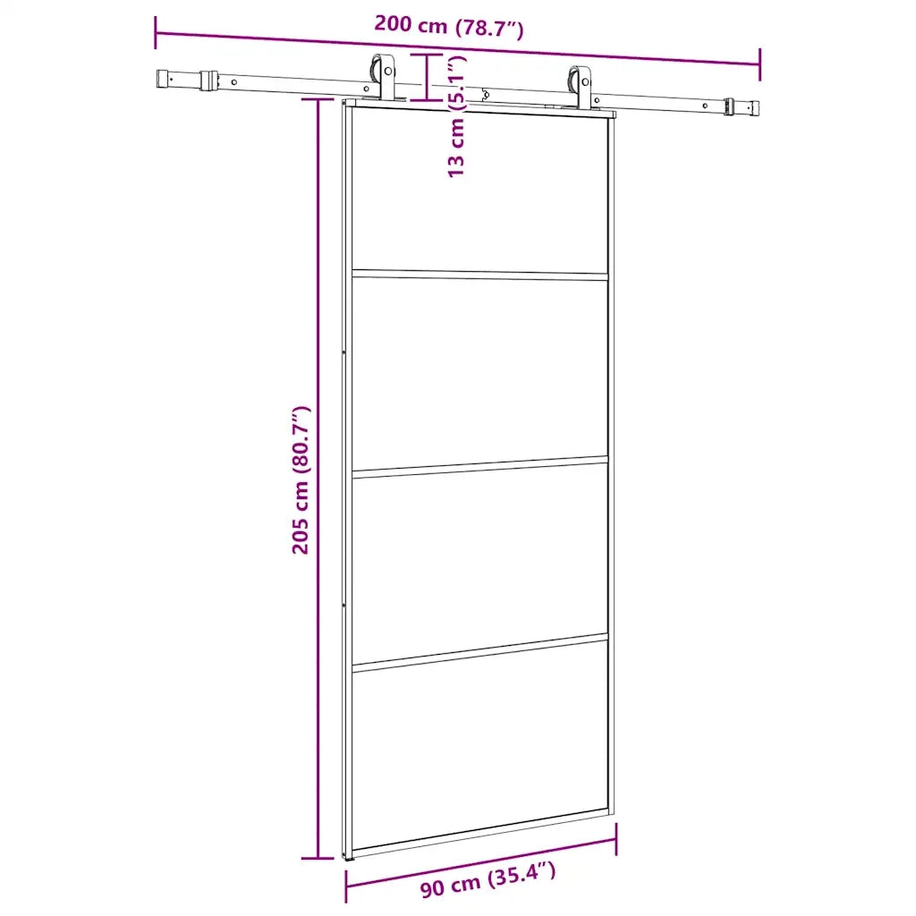 Porta Scorrevole con Ferramenta Nera 90x205 cm in Vetro ESG 3375859