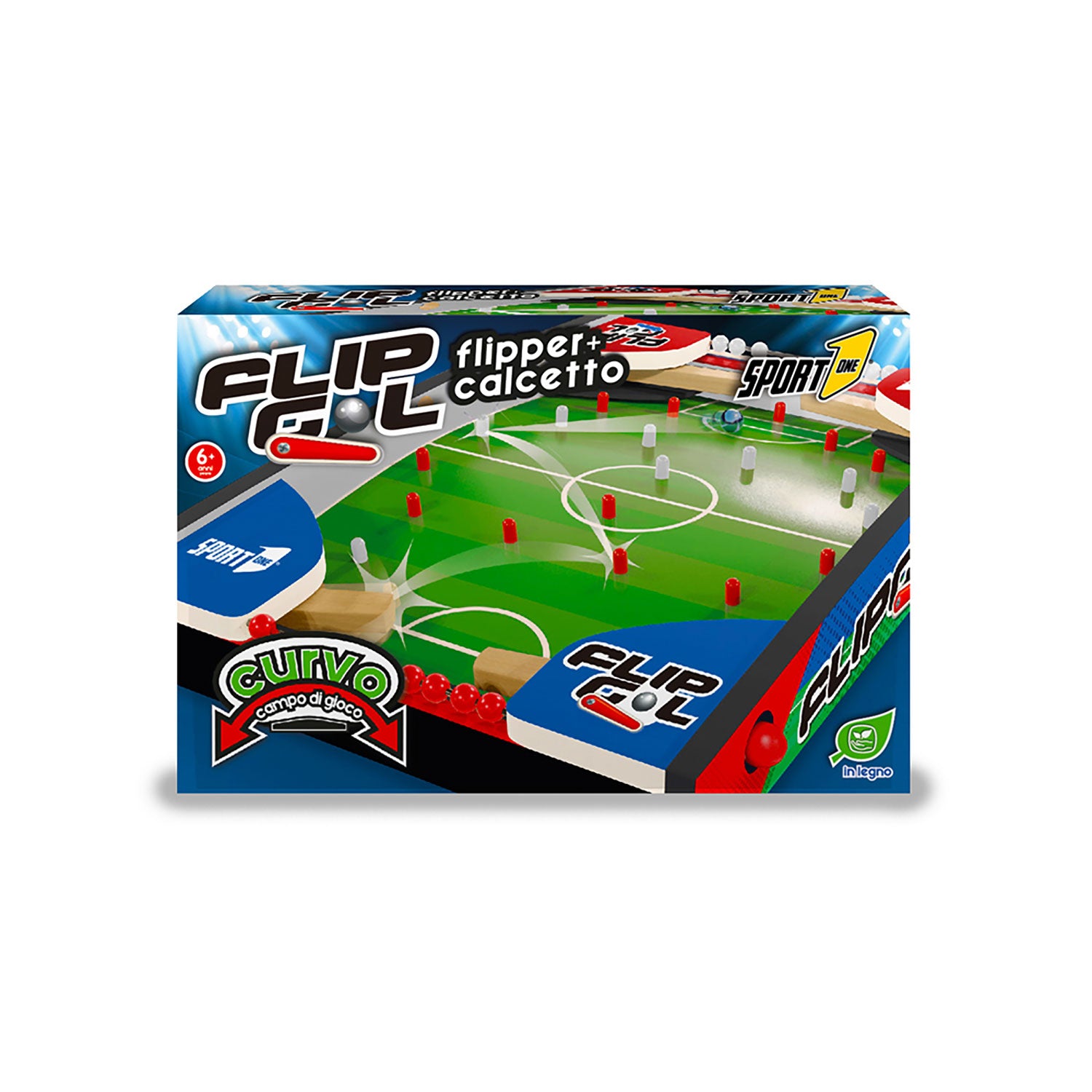Flipper Gol Calcetto da Tavolo Piano Curvo Struttura in Legno