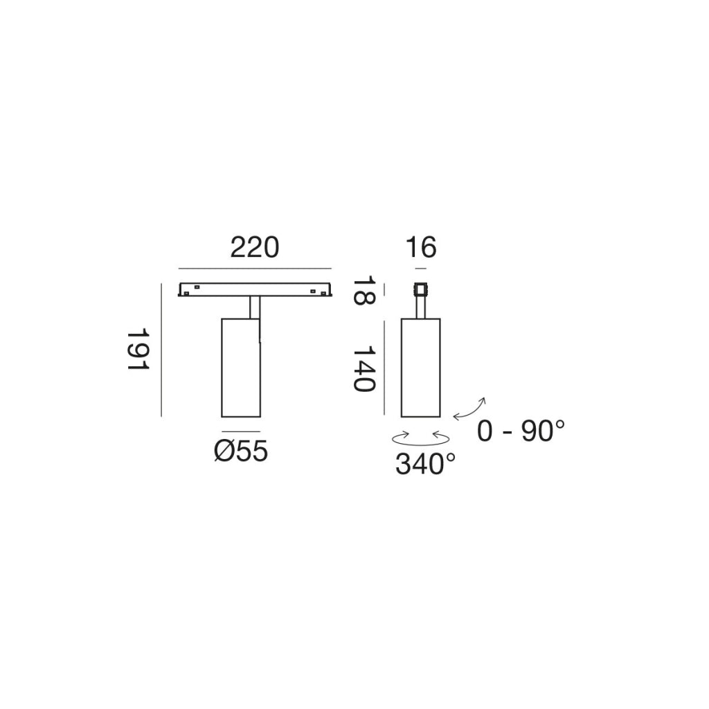Faretto a Binario 48V Magnetico 18W 1396lm 3000K Dimmerabile Nero - Orientabile con Rotazione e Inclinazione - Design Professionale - Gealuce