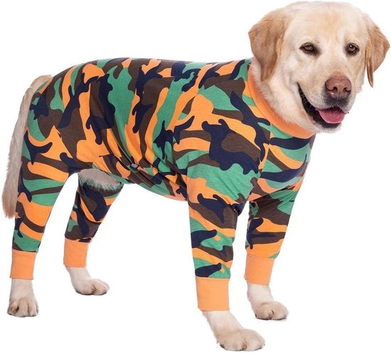 Abbigliamento per cani con petto elastico per cani grandi - Protezione contro la caduta dei capelli e il leccamento - Pigiamino a tutina per cani di taglia media e grande - Disegno mimetico - Taglia 5XL