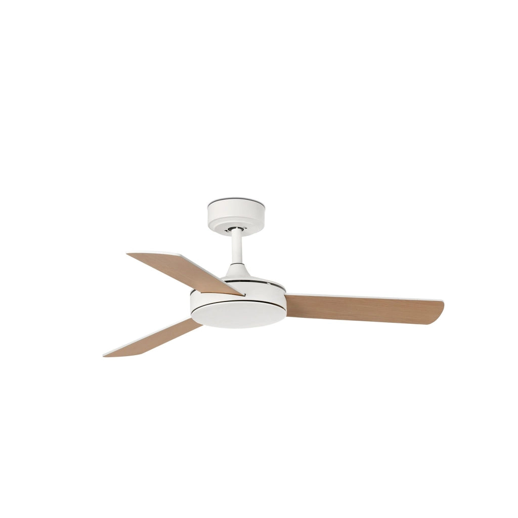 FARO Ventilatore da soffitto Mini Mallorca DC per stanze fino a 13 m² Bianco Opaco Acciaio Inossidabile 316L pale reversibili in compensato acero telecomando incluso 6 velocita funzione inversio