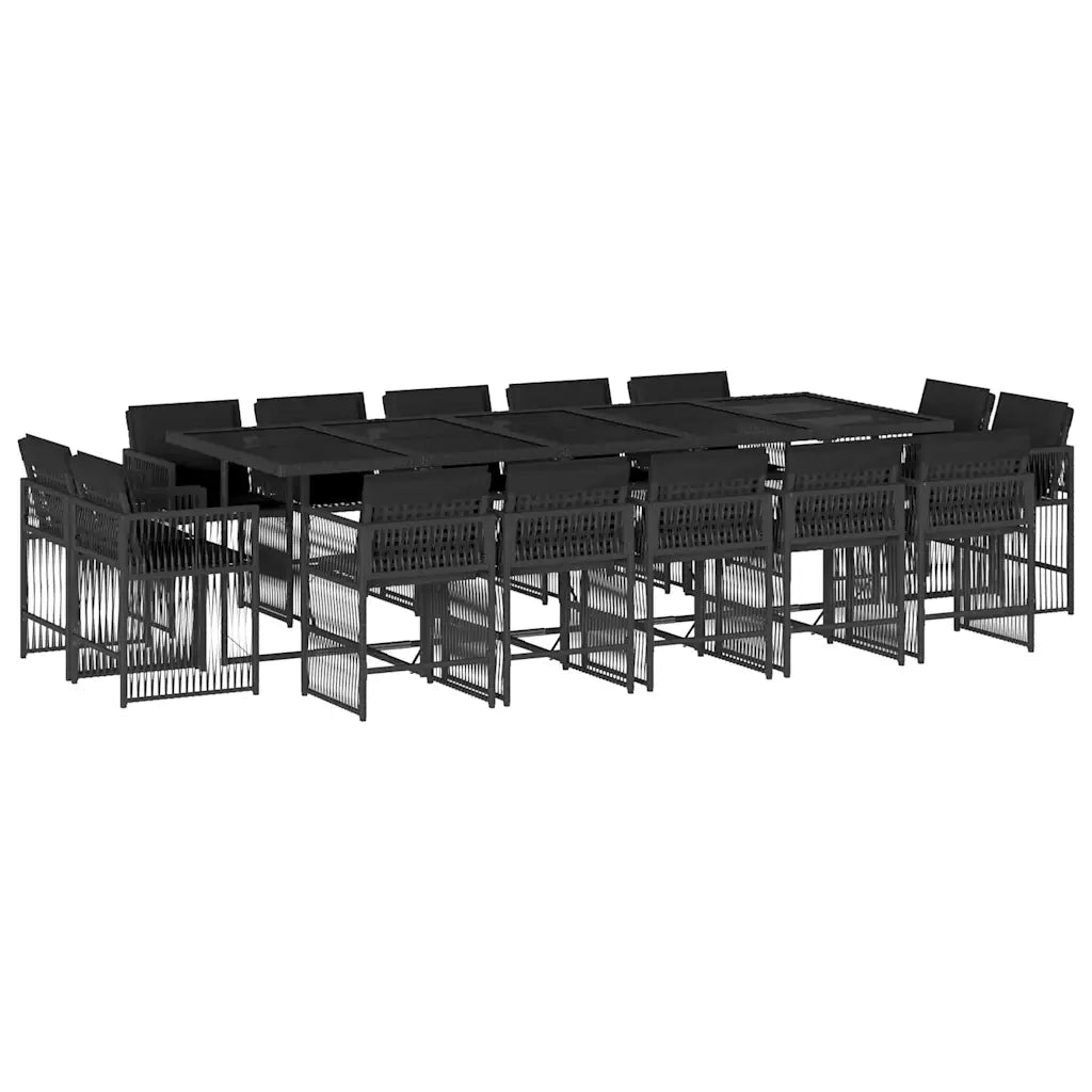 Set da Pranzo da Giardino 15 pz con Cuscini Nero in Polyrattan 3211771