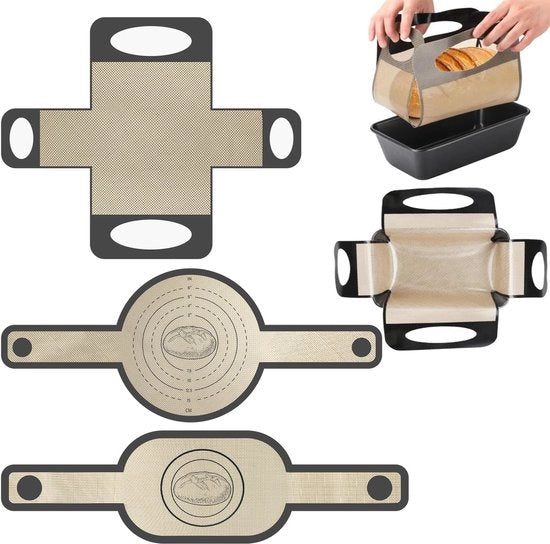 Matte silicone per Dutch Oven, 3 pezzi di silicone ovale e rotondo con manici lunghi, panno di cottura duraturo per Dutch Oven e teglia per pane