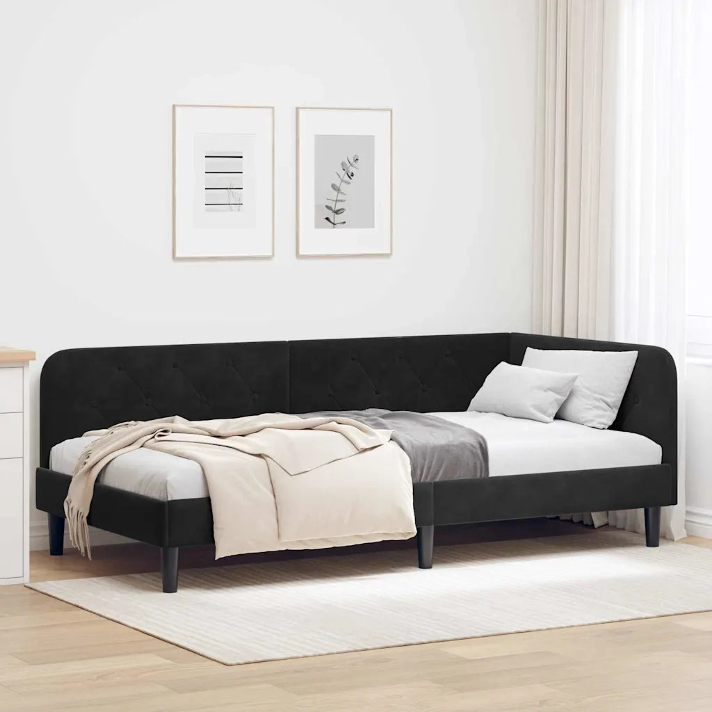 Cornice del letto ad angolo Nero 100 x 200 cm Velluto