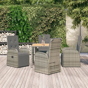 Set da Pranzo da Giardino 5 pz con Cuscini in Polyrattan Grigiocod mxl 100372