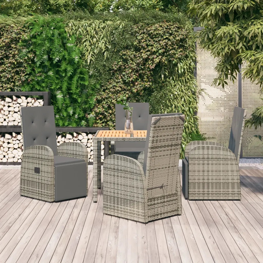 Set da Pranzo da Giardino 5 pz con Cuscini in Polyrattan Grigiocod mxl 100372