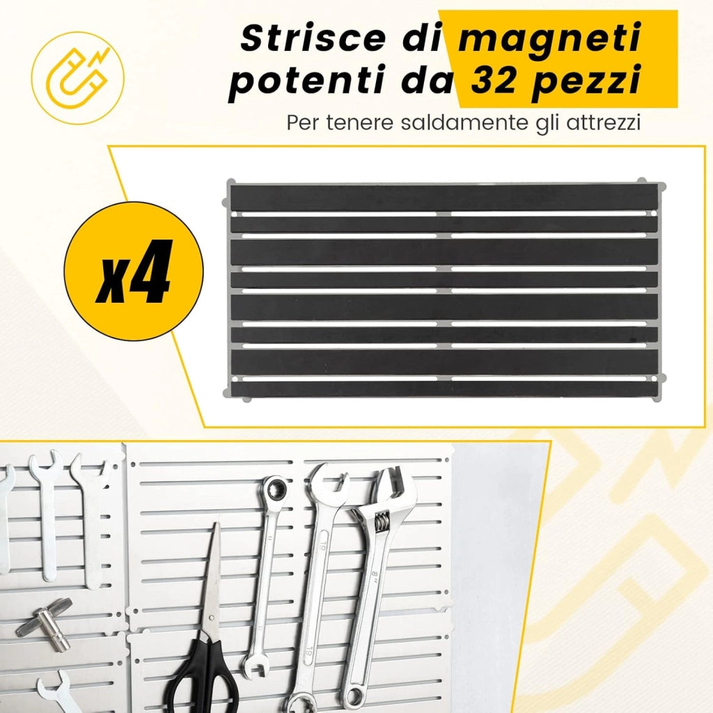 Portautensili Magnetici 4 pz, Organizzatori Magnetici per Utensili con 32 Strisce Magnetiche, Pannelli Magnetici Salvaspazio per Accessori per Banchi da Lavoro Garage e Negozio