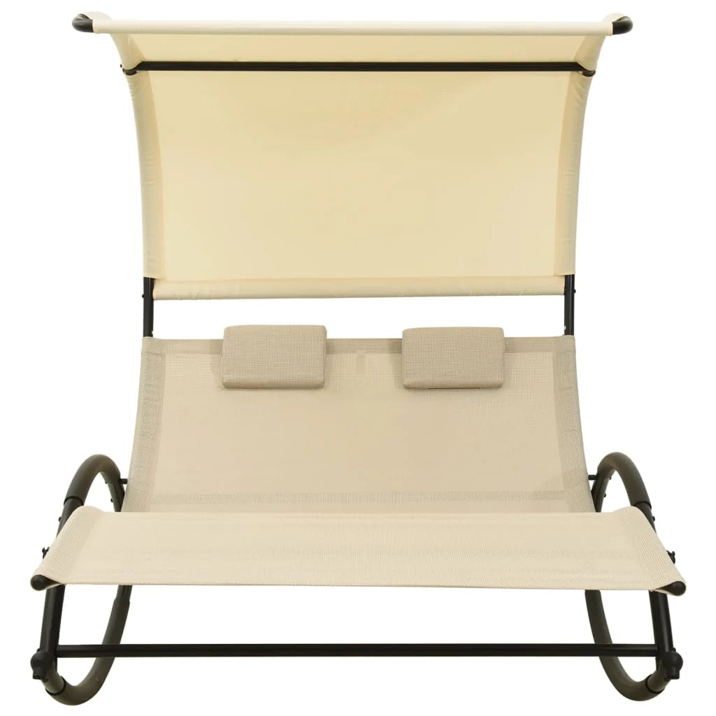Lettino prendisole sedia a sdraio lettino prendisole letto da giardino mobili da giardino mobili da esterno doppi con baldacchino textilene crema 02_0012720