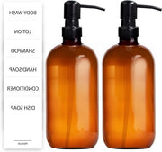 Dispensatore di sapone 500ml - Bicchieri di vetro marrone con pompa - Dispensatore di sapone per condizionante shampoo - Bicchieri di vetro con pompa per dispensatore di flaconi da bagno e cucina