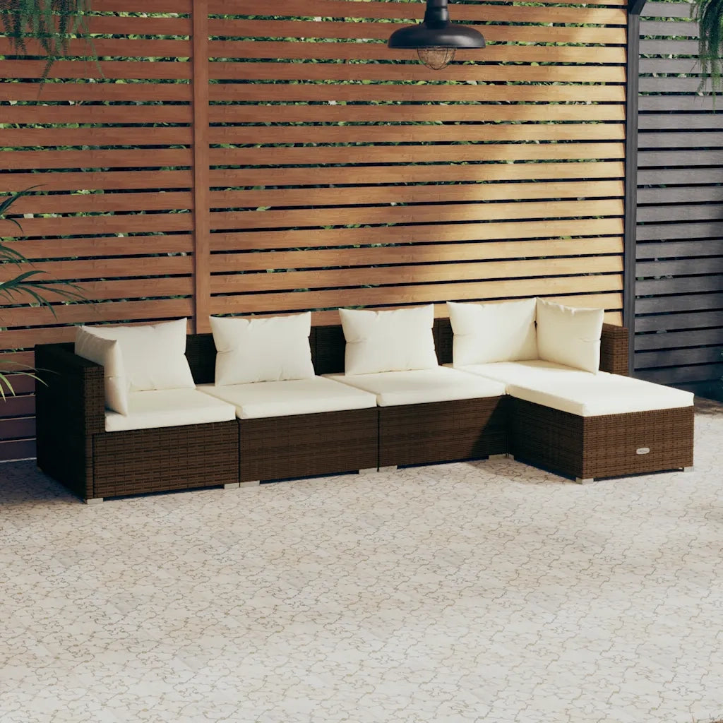 Set Divani da Giardino 5 pz con Cuscini in Polyrattan Marrone cod mxl 40839