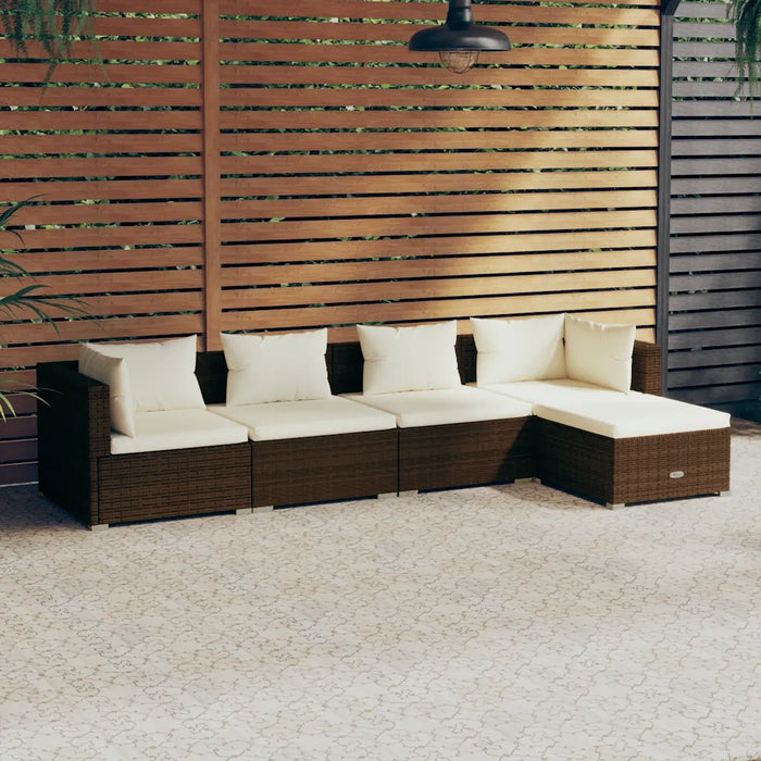 Set Divani da Giardino 5 pz con Cuscini in Polyrattan Marrone cod mxl 40839