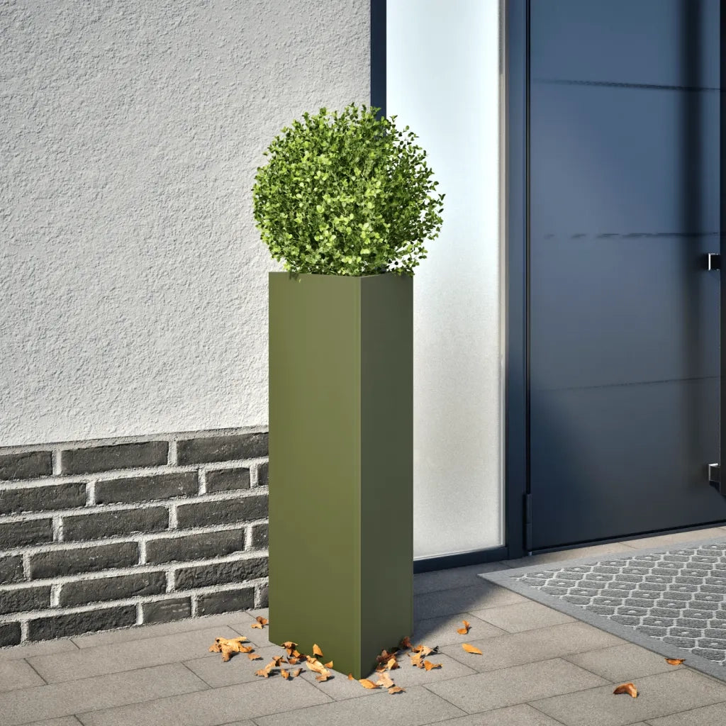 Fioriera | Cassetta per fiori | Vaso da Giardino Verde Oliva Triangolare 30x26x75cm Acciaio