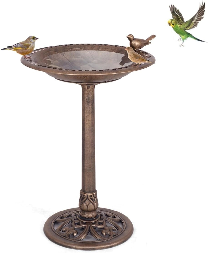 Magiatoia per Uccelli con Luce Solare Ø43 x 110H cm, Abbeveratoio per Uccelli Selvatici Decorazione da Esterno Rustico Effetto Bronzo, Vasca per Uccello da Giardino e Balcone (Bronzo Giallo)