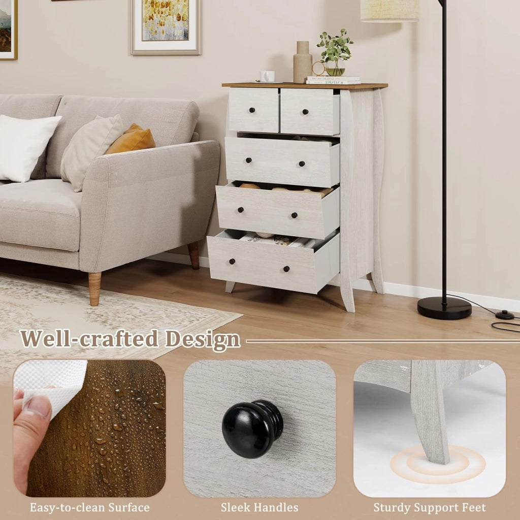 Cassettiera per camera da letto, con 5 cassetti, pieghevole, in tessuto, con kit antiribaltamento, ampio spazio di archiviazione, stile rustico, per camera da letto, spogliatoio, soggiorno