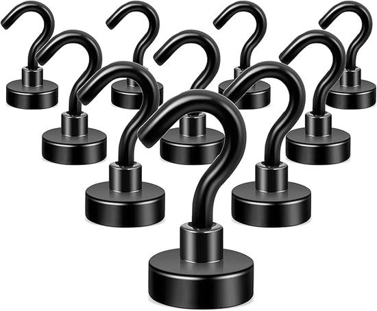 Haken magnetici, neri, con 10kg magnetismo e gancio, magnetismo superforte, adatti per il campeggio, forti haken magnetici per barbecue a neodimio, possono essere utilizzati anche per l'organizzazione di armadi a muro, hanger per abiti magnetici.