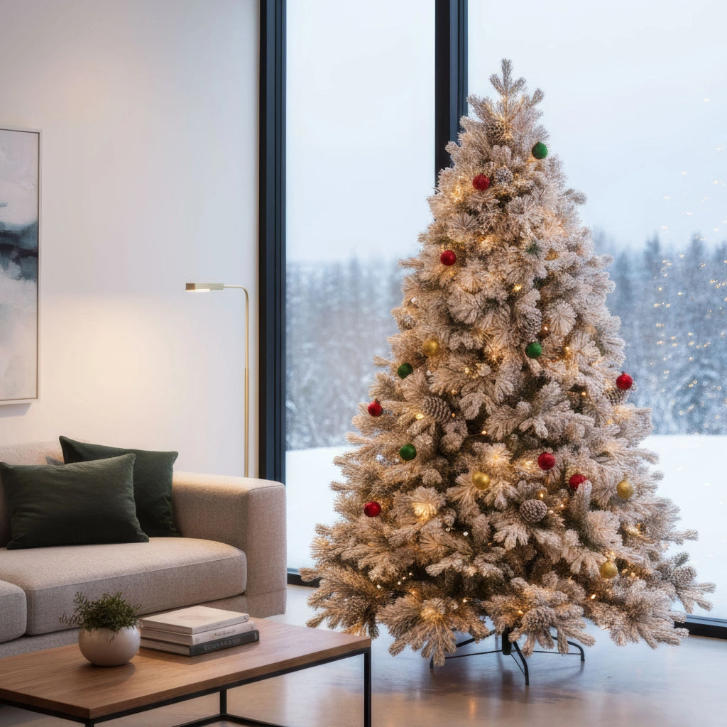 Luna - Albero di Natale con neve e pigne in PE PVC PP ø142x210H cm, 2155 rami