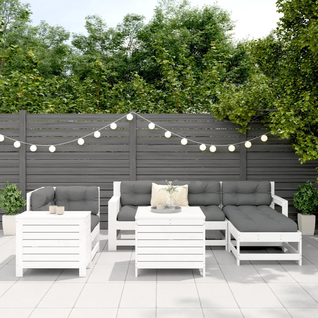 Set Divani da Giardino 7 pz Bianco in Legno Massello di Pinocod mxl 116863