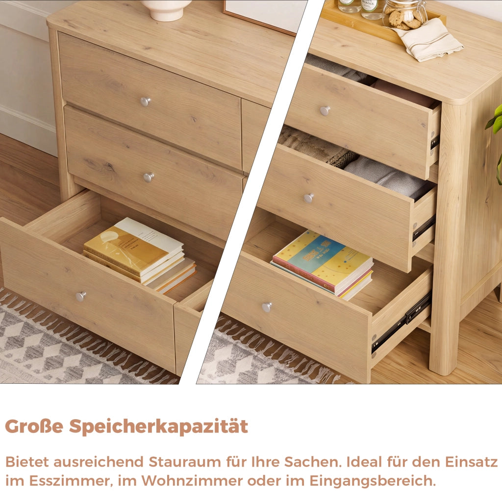 Cassettiera con 6 cassetti e guide in metallo, per soggiorno e camera da letto, in truciolare rovere, 120 × 40 × 80 cm