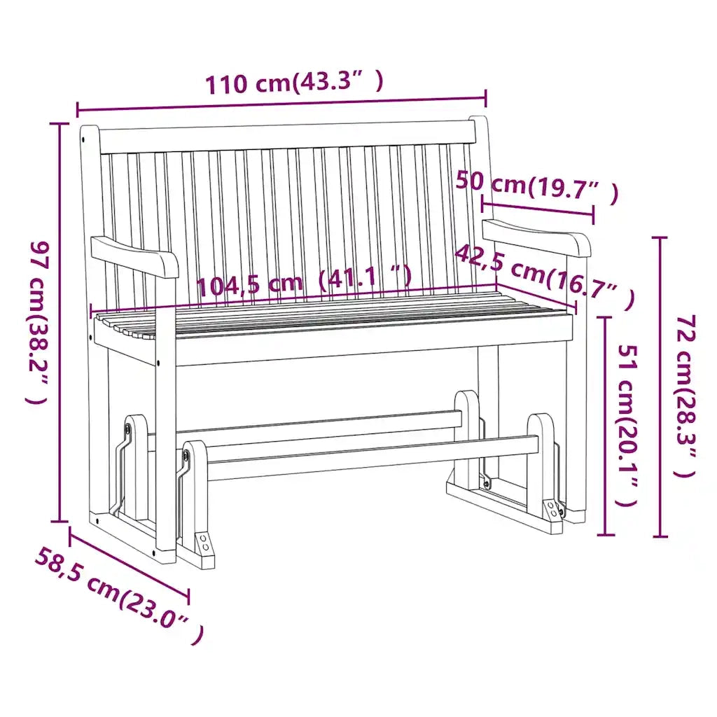 Panchina da Giardino | Panca da Giardino a Dondolo 110 cm Legno Massello d'Acacia