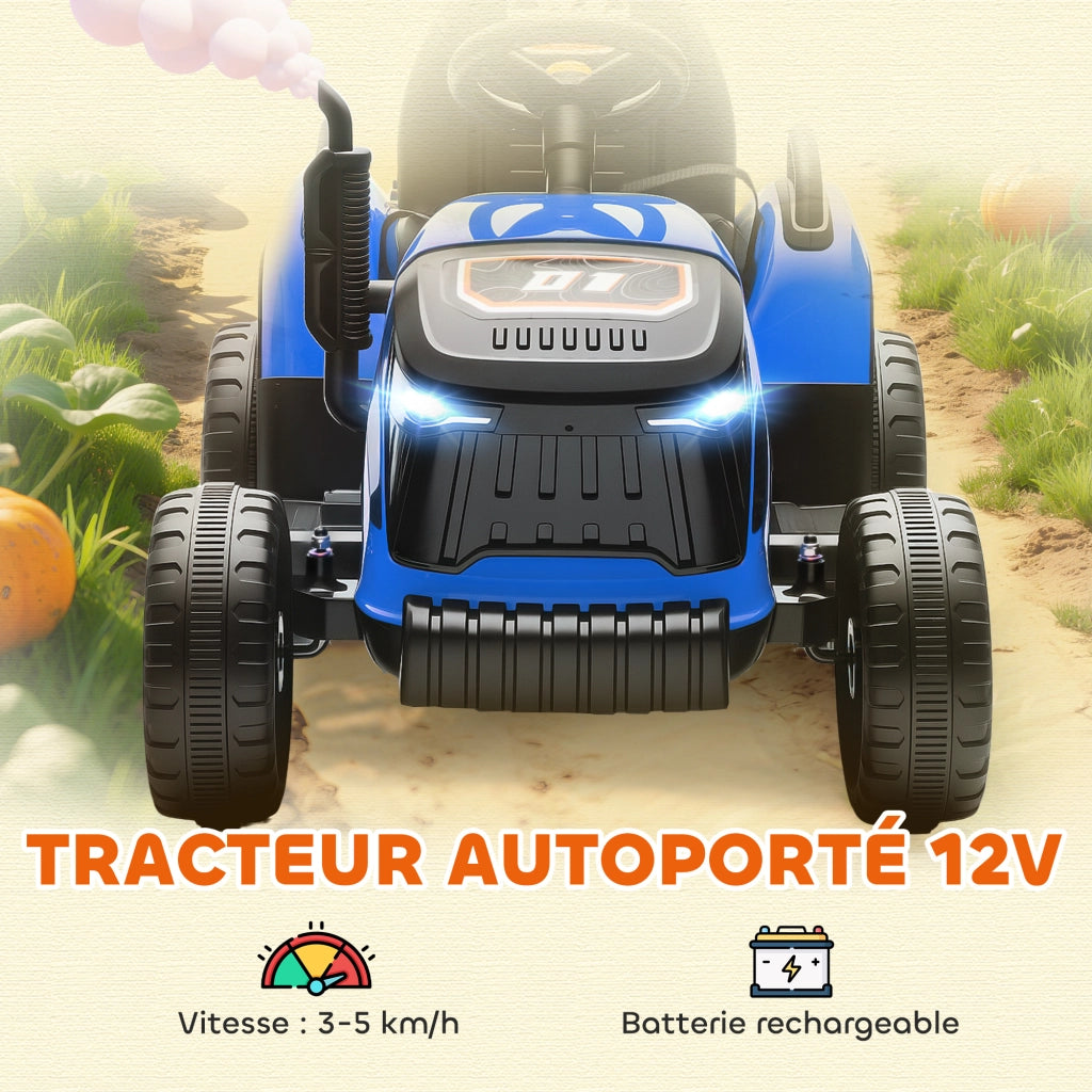 Tracteur elettrico per bambini con rimorchio ¨C zephmum ¨C blu 139x58x55cm