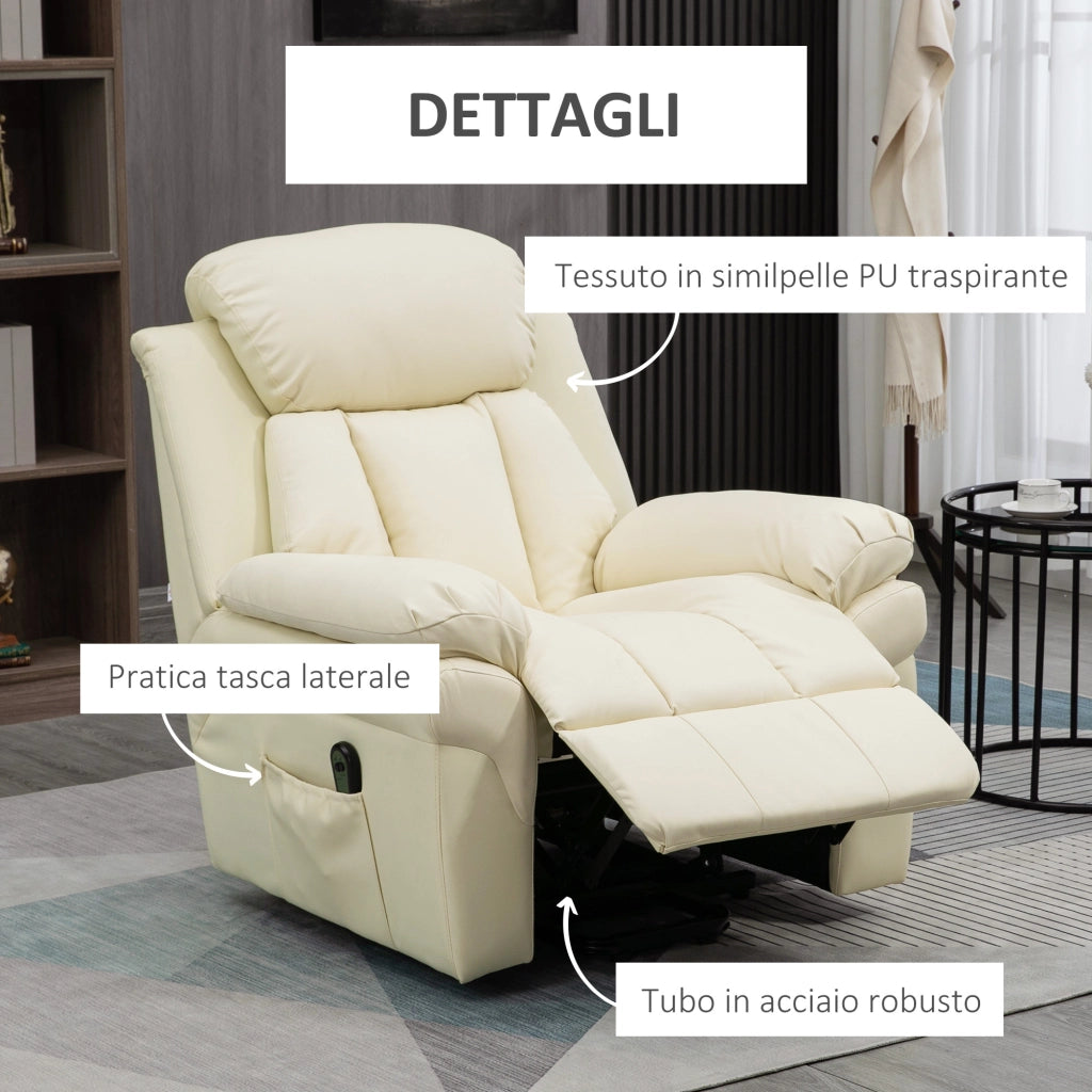Poltrona Relax Alzapersona Elettrica con Telecomando e Poggiapiedi ¨C Xylo ¨C Crema 96x93x105 cm