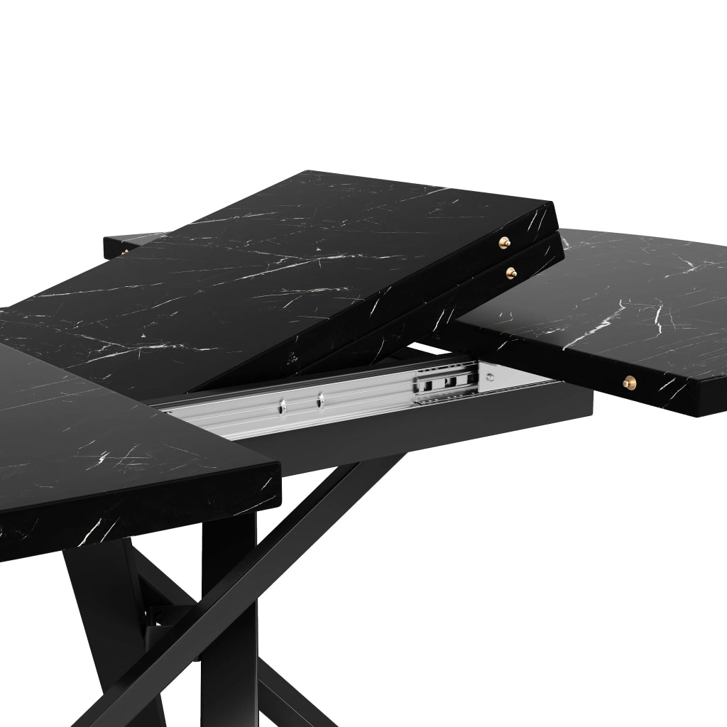 Tavolo allungabile rotondo con piano effetto marmo in MDF e metallo nero diametro 100 cm altezza 75 cm