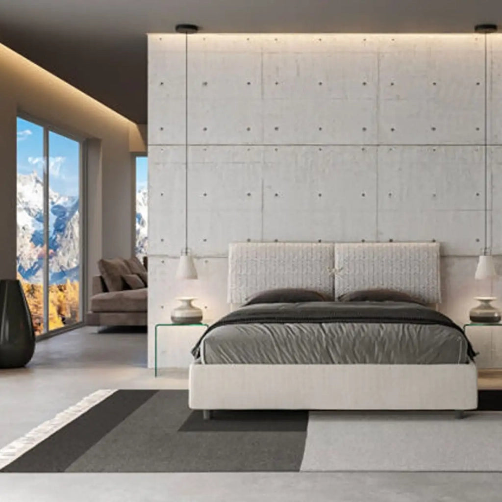 Letto matrimoniale con rete imbottito 160x210 tessuto Aragona 1 bianco Mados
