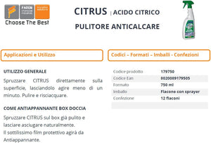 CITRUS acido citrico pulitore anticalcare rubinetti docce lucidante e detergente
