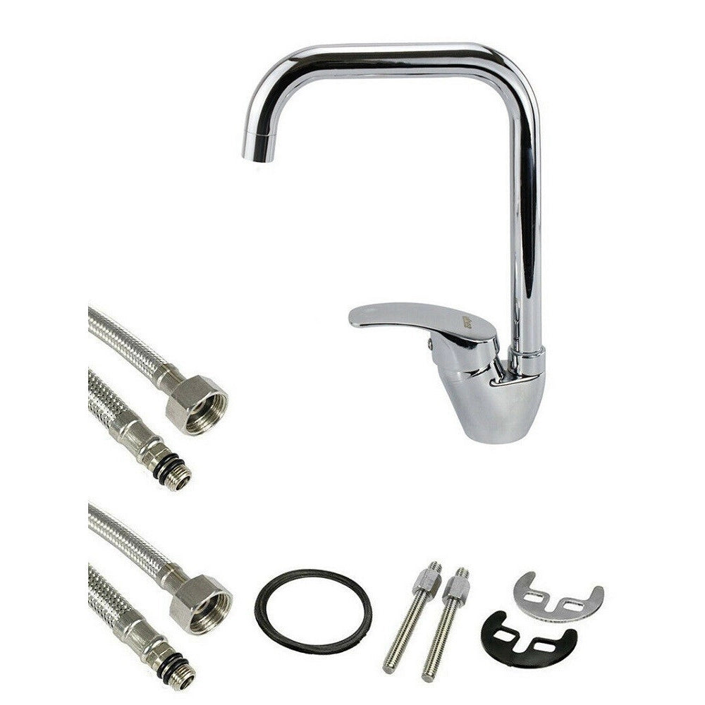 Trade Shop - Rubinetto Cucina Miscelatore Lavandino Canna Alta Quadrata Ottone Cromato 69140 -