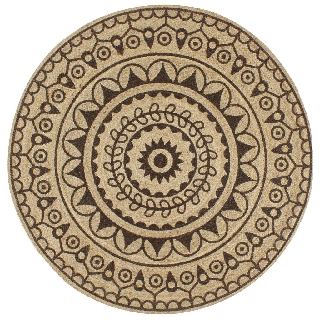 Tappeto Lavorato a Mano in Juta con Stampa Marrone Scuro 120 cm cod mxl 61359