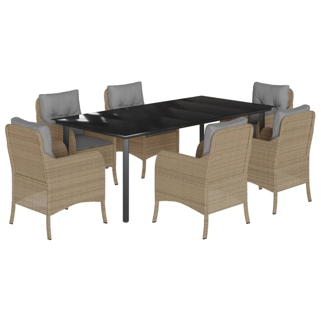 Set da Pranzo da Giardino 7 pz con Cuscini Beige in Polyrattan 3211988