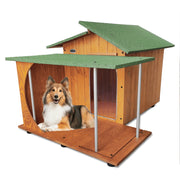 CUCCIA IN LEGNO PER CANI DA ESTERNO MODELLO ALPI CON VERANDA B-BARBONCINO CON "TENDINA OMAGGIO" L.60 x P.98 x H.62