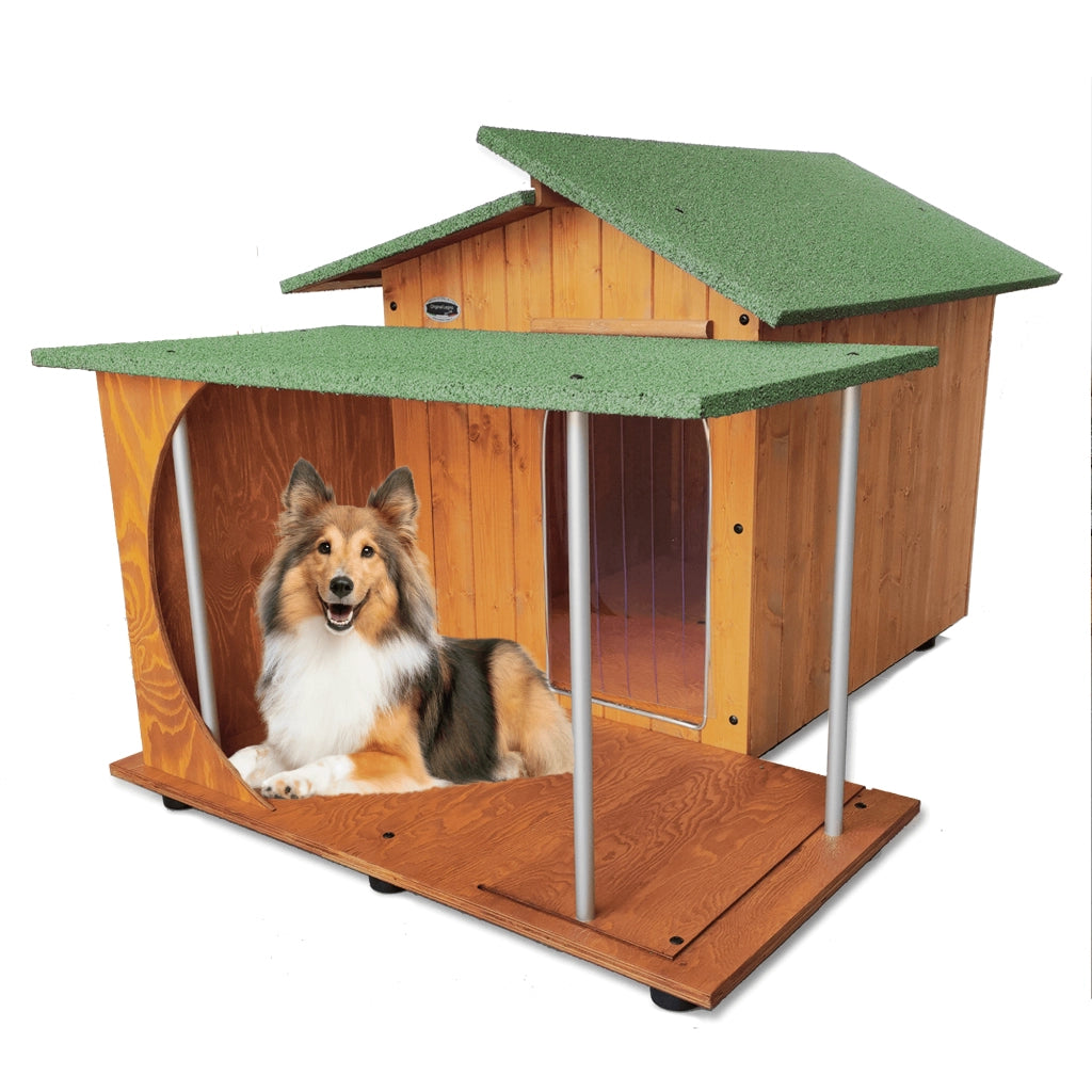CUCCIA IN LEGNO PER CANI DA ESTERNO MODELLO ALPI CON VERANDA B-BARBONCINO CON "TENDINA OMAGGIO" L.60 x P.98 x H.62