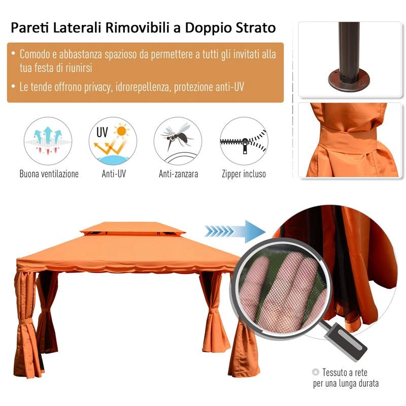 GAZEB LUSSUOSO DESIGN DOPPIA TETTOIA DA GIARDINO IDROREPELLENTE TESSUTO ANTIZANZARA 3X4 MT