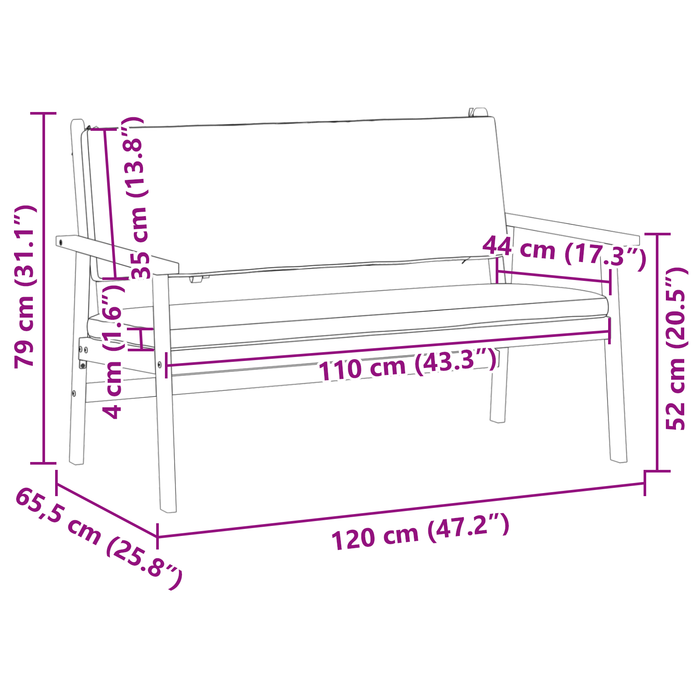 Panchina da giardino  con cuscini in legno massello di acacia