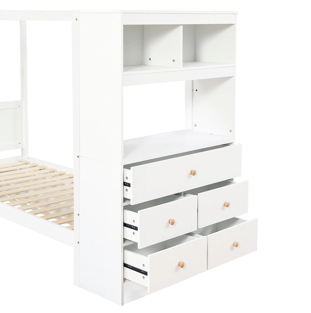 Letto singolo per bambini con contenitore laterale e 5 cassetti 90x200 cm