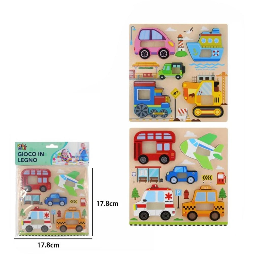 Trade Shop - Puzzle A Incastro Tema Mezzi Trasporto Gioco Legno Per Bambini Educativo 2 Modelli 32342 -