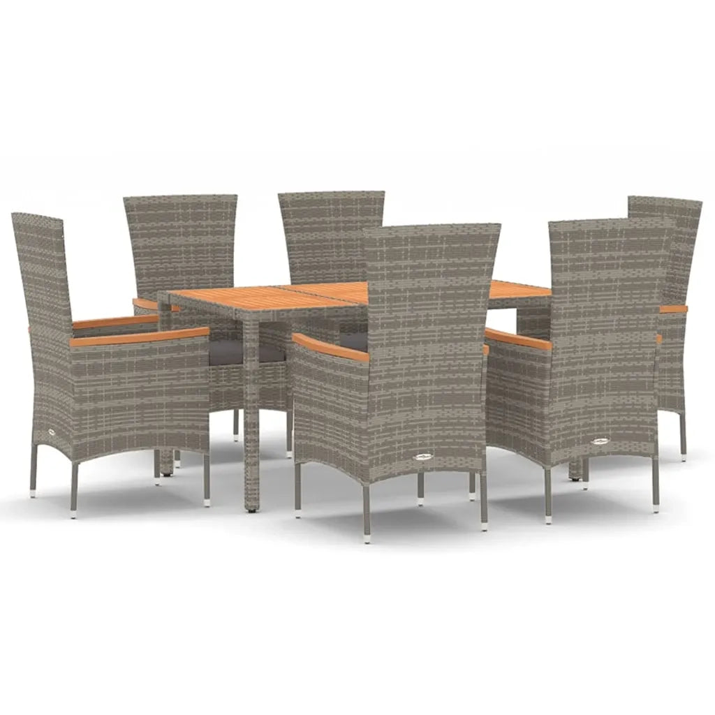 Set da Pranzo da Giardino 7 pz con Cuscini in Polyrattan Grigiocod mxl 77263