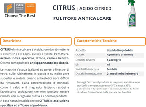 CITRUS acido citrico pulitore anticalcare rubinetti docce lucidante e detergente