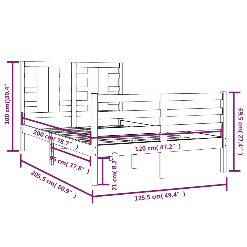 Giroletto senza Materasso-Struttura Letto Bianco 120x200 cm Legno Massello Pino 907458