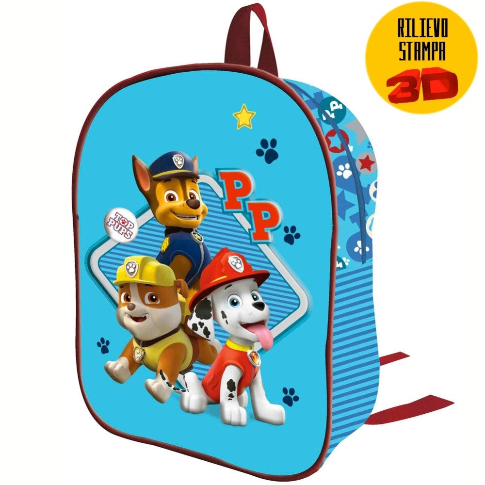 Trade Shop - Zainetto Paw Patrol Stampa Rilievo 3d Cuccioli 32cm Bambini Scuola Asilo -