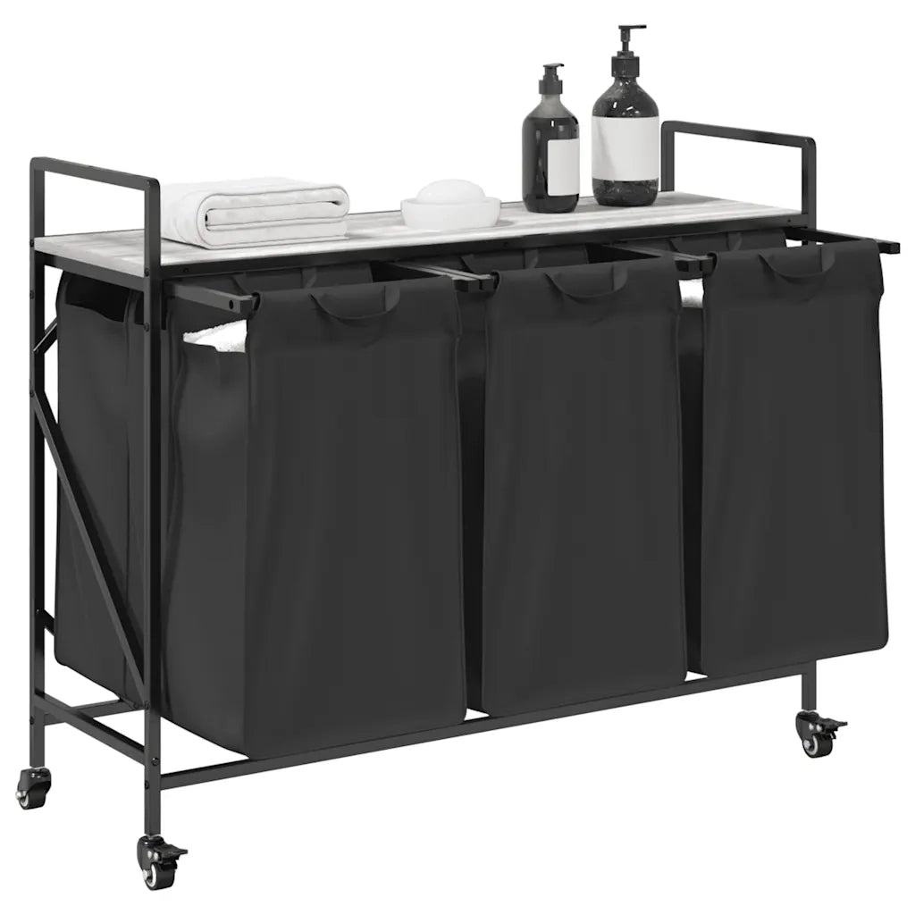 Cesto Portabiancheria 3 Scomparti con Ruote Grigio Sonoma 859093