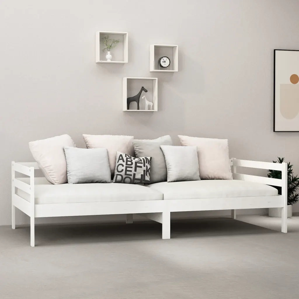 Divano Letto con Materasso 90x200 cm Bianco in Legno di Pino 3083570