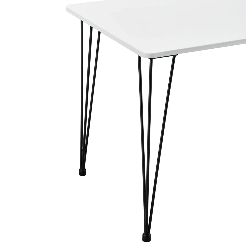 Tavolo da pranzo/cucina/soggiorno per 4 persone piano in MDF gambe in acciaio a forcina 120 x 70 x 75 cm bianco e nero 03_0004275