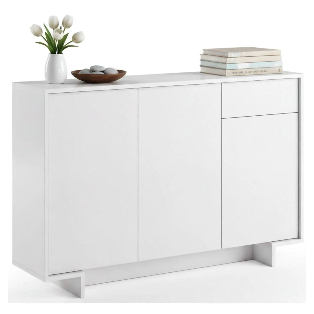 Credenza Arius, Madia da salotto, Buffet da soggiorno a 3 ante e 1 cassetto, 100% Made in Italy, 134x35h87 cm, Bianco