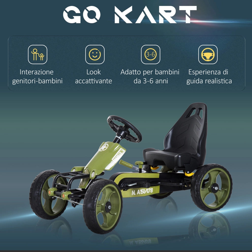Go Kart a Pedali per Bambini Sedile Regolabile e Freno a Mano Verde